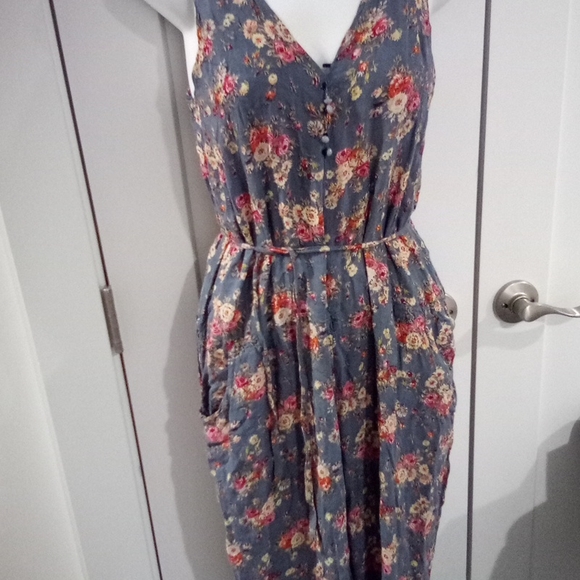 Blue Spring Splatter Floral Print Sleeveless Tank Jumpsuit - Picture 3 of 15